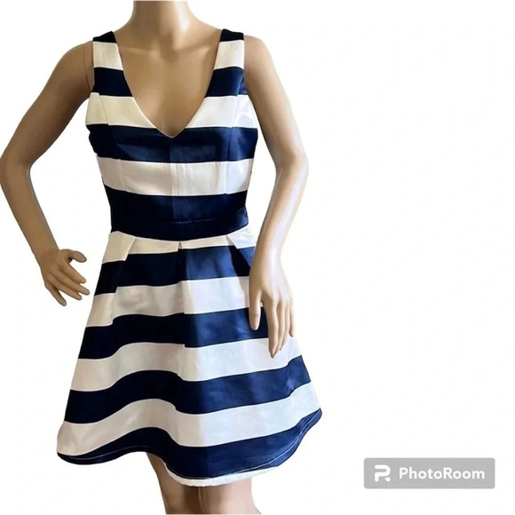 Colorblock flounce striped pleated dress,S, slight shimmer EC, coastal,fit&flare - Picture 1 of 13
